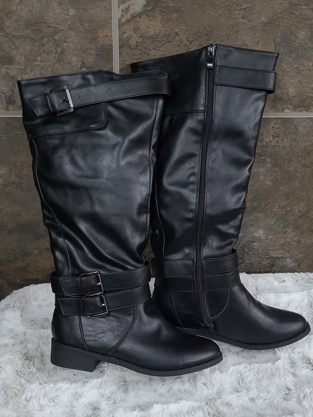 Classic Black Buckle Riding Boots